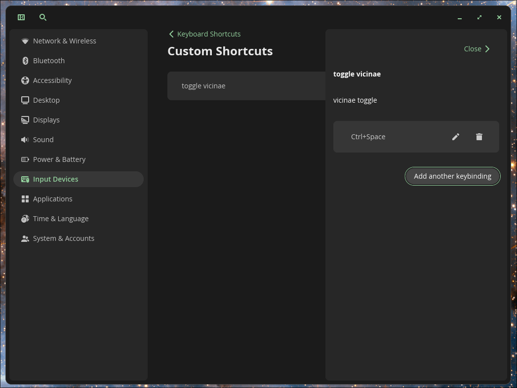 Create a shortcut to toggle Vicinae on COSMIC