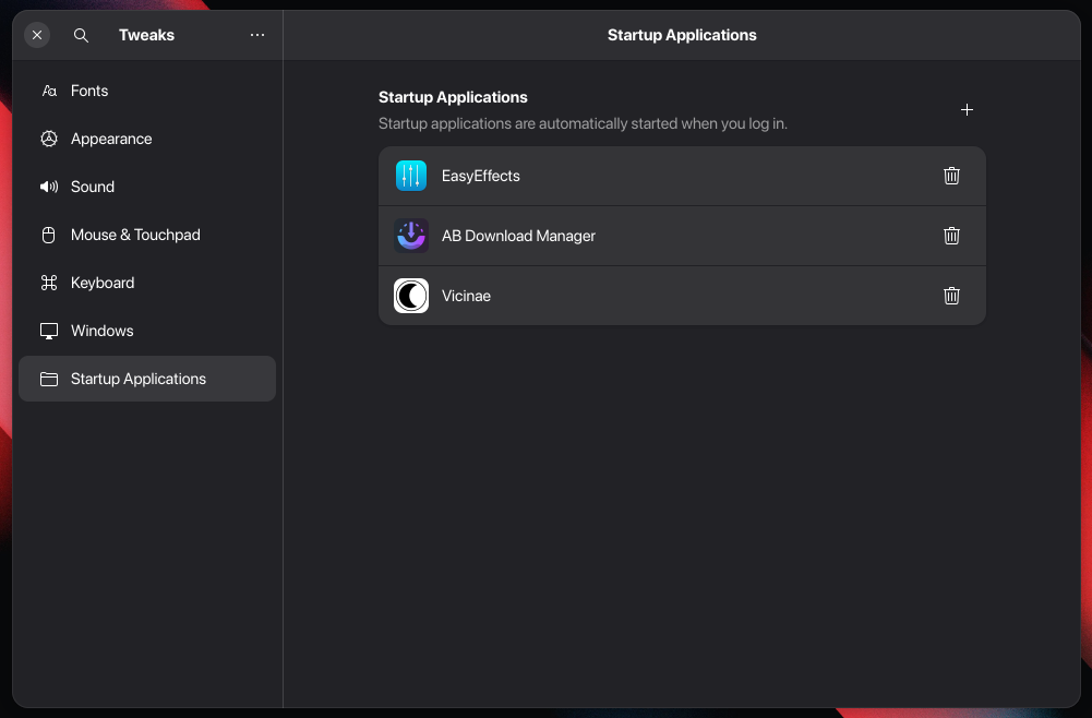 GNOME Startup Applications